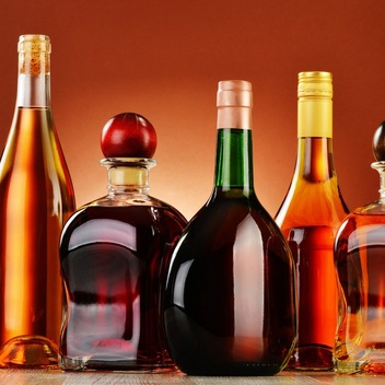 Bottles of assorted alcoholic beverages